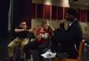 At center, Sarah Halbrook, senior English major, pantomimes a scene with high school students Trey Chrystak and Tavaris Ross during a Union-hosted workshop at Liberty Technology Magnet High School. - Photo by Jacob Moore