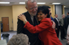 Dr. Joe Blass hugs alum Teresa Clark Wood at a retirement reception in his honor. - Photo by Kristen Nicole Sayres