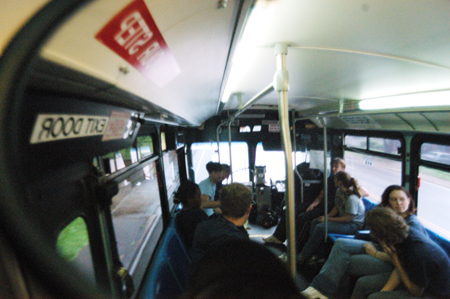 Participants in the Watters Amazing Race take the Jackson city bus to the mall during a challenge.