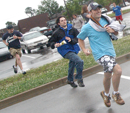 Josh Howerton (left) and Wes Calvert (behind Josh) lead the charge from Watters at the start of the Watters Amazing Race.
