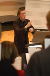 Senior Jeremy Warner, music major, leads the University Singers in gospel music during Union’s first scholarship symposium, Monday, May 3. - Photo by Kristen Nicole Sayres