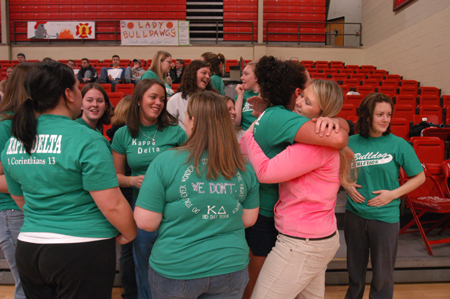 Members of Kappa Delta enjoyed conversation while waiting for Wild and Wacky games to begin. 