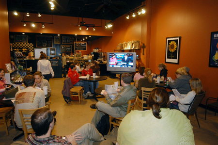 Union students and faculty gathered at Bubba's Bagels to watch returns on election night.