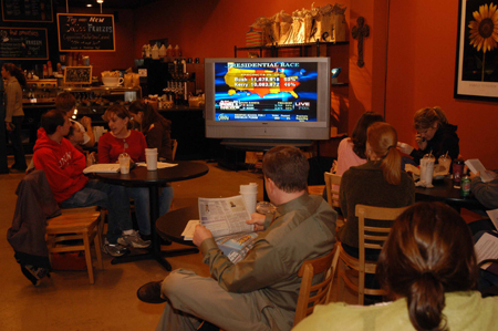 Union students and faculty gathered at Bubba's Bagels to watch returns on election night.