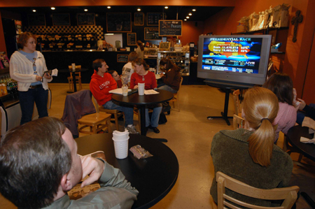 Union students and faculty gathered at Bubba's Bagels to watch returns on election night.