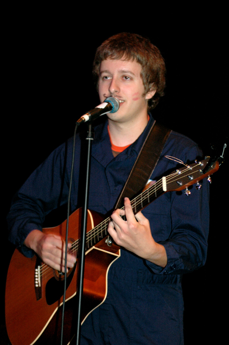 A recently kissed Nic Pfost performed at Alpha Psi Omega's Cafe Bongo.