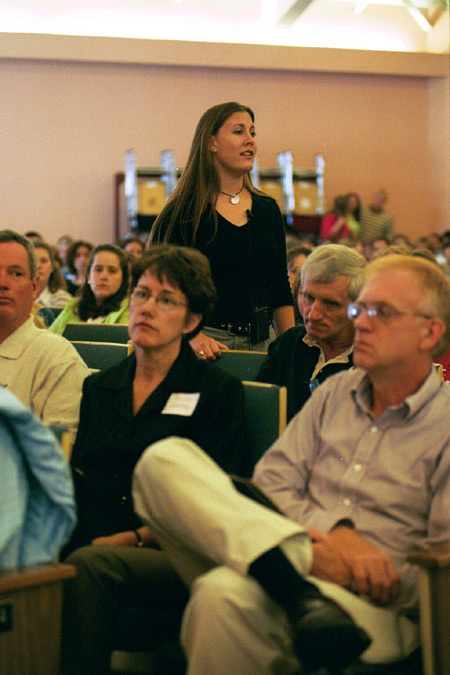 Heather Hodges shares her experiences with GO trips publicly at the GO Week Chapel Service 2002.
