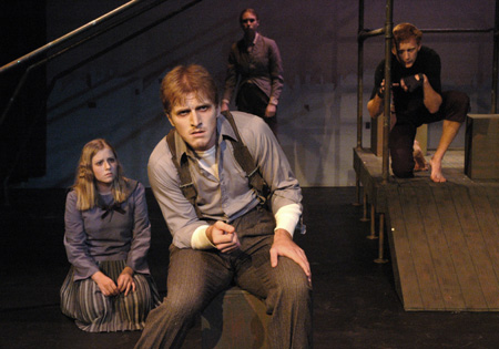 Jill Casey, Patrick Myers, Katie Mathis, and Jared New perform in <i>Metamorphasis</i>.