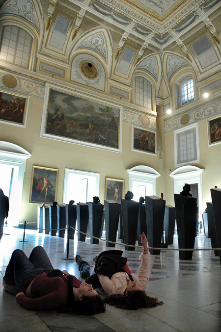 Sophomores Jenny Brewer, social work, and
Elizabeth Cannava, Christian ethics, explore a museum in Naples during the annual winter in Italy study tour for students in "World Literature" and "Arts in Western Civilization" classes.
