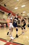 Senior guard Monica Elliot looks for help during a Union win over Blue Mountain. - Photo by Kathleen Murray