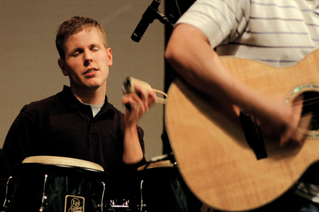 Senior Ryan Martin, youth ministry major, leads praise and worship during the Family Life Series held Feb. 9-11.