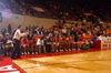 Union head coach Mark Campbell shouts instructions from the bench during Union's opening round win in the 2005 NAIA National Tournament. - Photo by Morris Abernathy