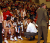 Union head coach Ralph Turner gives his players instructions during a timeout in Union 78-75 win over Mountain State. - Photo by Morris Abernathy