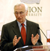 Author and theologian Millard Erickson lectured in conjunction with the Scholar-in-Residence Program this spring.  Here his lecture was entitled "Can Theology Learn Anything from History?" - Photo by Morris Abernathy