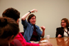 Alum Christina Jones enjoys fellowship with Jinni Leigh Blalack and other fellow graduates during Homecoming at an alumni gathering in the sociology department. - Photo by Lauren Crane