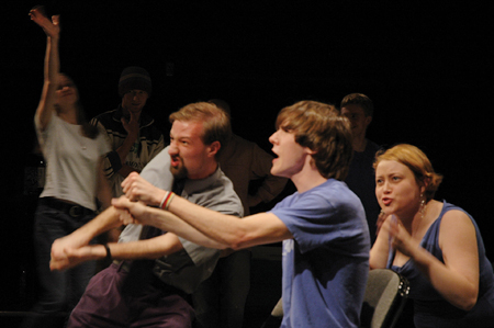 Michael Keiffer, Josh Wilkinson & Alaina Kraus act up during Alpha Psi Omega’s first annual improv night held in W.D. Powell Theatre.