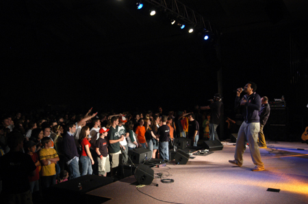 Alum band ScratchTrack performs for the Spring Thing weekend crowd.
