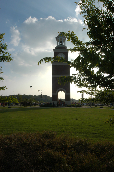 Miller Tower is a picturesque background to the graduation ceremony.