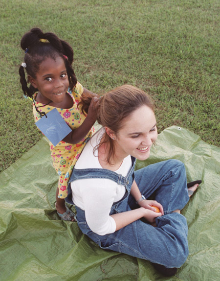 Assignment: Backyard Bible Clubs - Learning Foundations major Shannon Pickerill patiently awaits the outcome of her new ’do.
