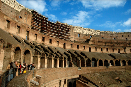 Arts in Western Civilization students take a tour of the Roman Colosseum during the annual Italy study tour.