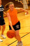 Intramural Basketball Action - Mary Beth Fletcher chases down a rebound. - Photo by Jonathan Blair