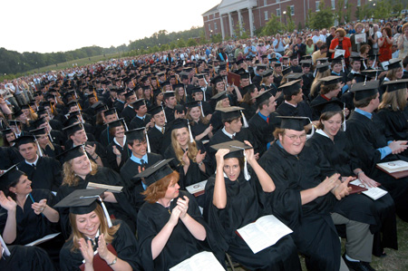 Friends and familes give the Class of 2005 a standing ovation during spring graduation.