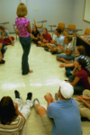 Sarah Anderson's FOCUS group enjoys a bonding game during New Student Orientation 2002. - Photo by Kristen Hiller
