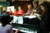 David Burke and the cast rehearse for <i>Alexander and the Terrible, Horrible, No Good, Very Bad Day</i>, which was presented by the Union University Players Nov. 15-18. Pictured from left to right: Katie Mathis, Catherine Schulz, Jill Casey, Julie Palmer, Courtney Braswell, David Burke, Jared Pengra, and Ashley Mitchell. - Photo by Kristen Hiller
