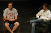 History major James Berger talks about his film <i>Dust and Ashes</i> with host Eric Murrell during the 2004 Student Film Festival. - Photo by Jonathan Blair