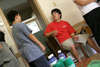 Jonathan Choi interacts with his little brother while moving in during Freshman Move-In Day. - Photo by Kyle Kurlick