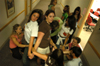 Freshmen Laura Wilber of Imperial, Mo. and Lindsay Ranew of Rockledge, Fla. get tangled up at one their Focus group meetings during New Student Orientation. - Photo by Brad Moore