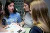 Junior Zeta Jennifer Tharp talks to Hannah McKinney
and Ashley Schreiber, both freshmen about greek life. - Photo by Kyle Kurlick