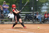 Jessica Kee hits a ground ball in one of her at bats in the TranSouth Conference Tournament. - Photo by Julie Powell