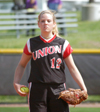 Junior Jackie Cliff picks up her catcher's target during a game in the TranSouth Conference Tournament. - Photo by Julie Powell