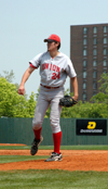 Freshman pitcher Ben Arys warms up prior to an inning in the semifinals of the TranSouth Conference Tournament versus Trevecca Nazarene. - Photo by Julie Powell