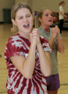 Freshman Lisa Smiley of Mechanicsburge, Penn. performs a cheer during cheerleader tryouts. - Photo by Kyle Kurlick