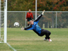 Senior goalie Robert Stinson deflects a shot past the goal in Union's 4-1 win over Missouri Baptist University. - Photo by Steven Aldridge