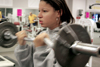 Tiffany Fisher participates in a women's basketball team workout at 6:45 in the morning. The workouts generally consist of fast-paced cardio workouts to build muscular endurance. - Photo by Kyle Kurlick