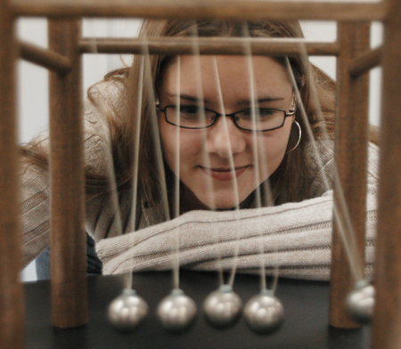 Junior Amber Robers is the sole female student in the physics department. Roberts, who eventually wants to teach, also helps younger students with science and mathematics.