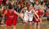 Tiffany Fisher (5) and Crystal Eason (3) block out during a free throw attempt in a game versus Lambuth. - Photo by Brad Moore