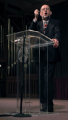 Roger Ellsworth, pastor of Immanuel Baptist Church in
Benton, Illinois, delivers a chapel address entitled <em>The Darkness-Despeller in Darkness</em> from Matthew 27:45-46. - Photo by Stephanny Rodriguez