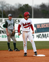 Freshman catcher Allen Williams waits for his sign as he gets ready to take his lead at second base. - Photo by Steven Aldridge