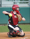 Senior catcher Kylie Sullivan throws the ball back to the pitcher during a game at Union's Fesmire Field. - Photo by Steven Aldridge