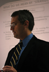 Darin White, professor of marketing, teaches on strategy during one of his classes in the school of business. - Photo by Heather Phillips