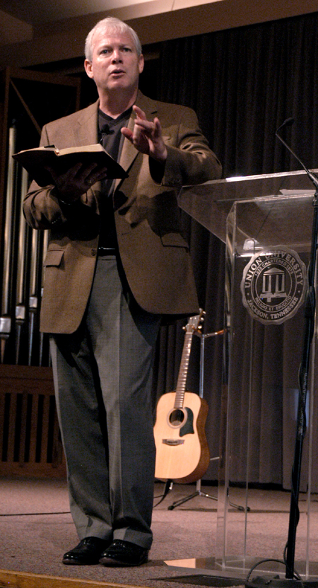 Gordon Fort, vice president for overseas operations with the SBC International Mission Board, spoke in chapel on <em>The Terms of Discipleship</em> from Luke 9:23-26.