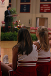 The Union Cheerleaders watch along with Union students, faculty, staff, boosters, and fans during the April 7 celebration to honor the Lady Bulldog's 2006 NAIA National Championship. - Photo by Heather Phillips