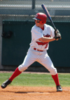Junior outfielder Kyle Yates takes his stride during an at bat in a game versus Cumberland at Union's Fesmire Field. - Photo by Steven Aldridge