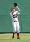 Junior center fielder Kyle Yates waits in position for a putout during the conference series versus Cumberland. - Photo by Steven Aldridge