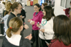 After recording their weights, Dana Thompson, Kathryn Kiper and Ashlinn Boyd discuss weekly
exercise plans and encourage each other to keep up the good work during their Biggest Loser contest. - Photo by Stephanie Schroeder