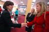 <em>Time</em> Columnist Margaret Carlson speaks with sophomore Amanda Pennington, social work major,
after the Union Forum April 6. Carlson addressed the Union community as a part of the forum. - Photo by Kristen Nicole Sayres